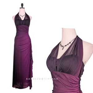 Vintage Nites Prom Dress Maxi Gown 8 Purple Y2K Fairy Goth Ombre Grunge Halter